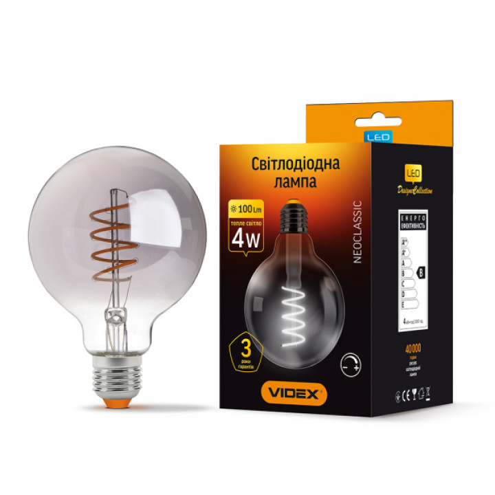 LED лампа VIDEX Filament G95FGD 4W E27 2100K дімерна графіт · VIDEX · 25174