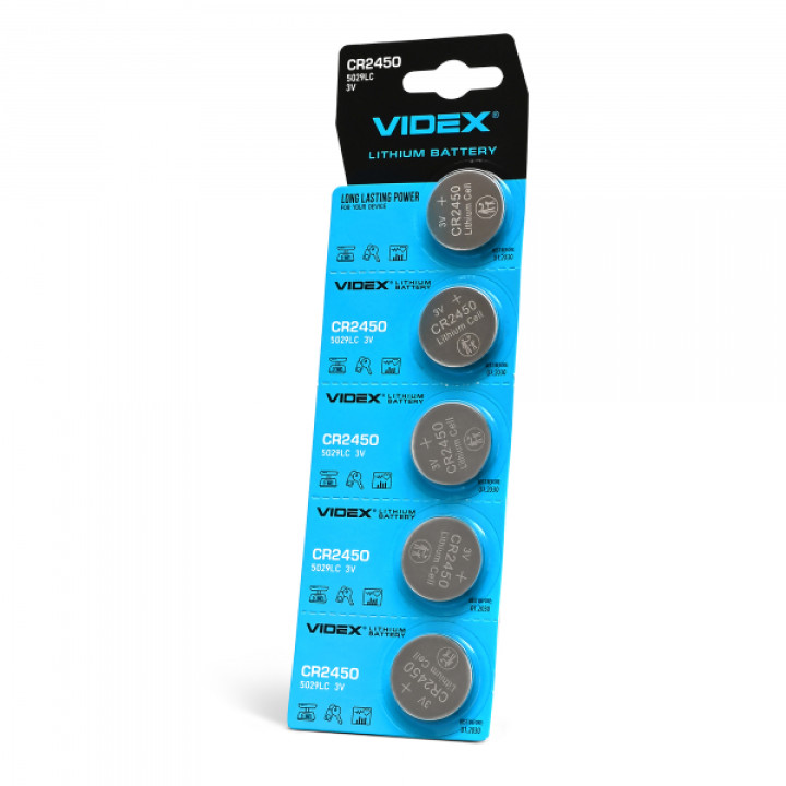 Батарейка літієва Videx CR2450 5шт BLISTER CARD ціна за 1 шт · VIDEX · 23462
