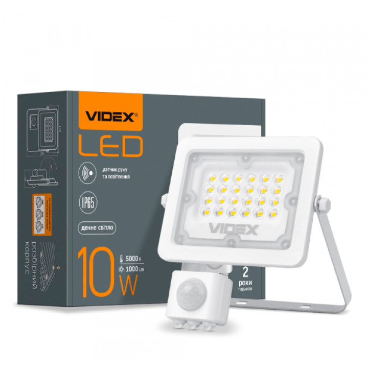 LED прожектор VIDEX F2e 10W 5000K з датчиком руху та освітленості · VIDEX · 26263