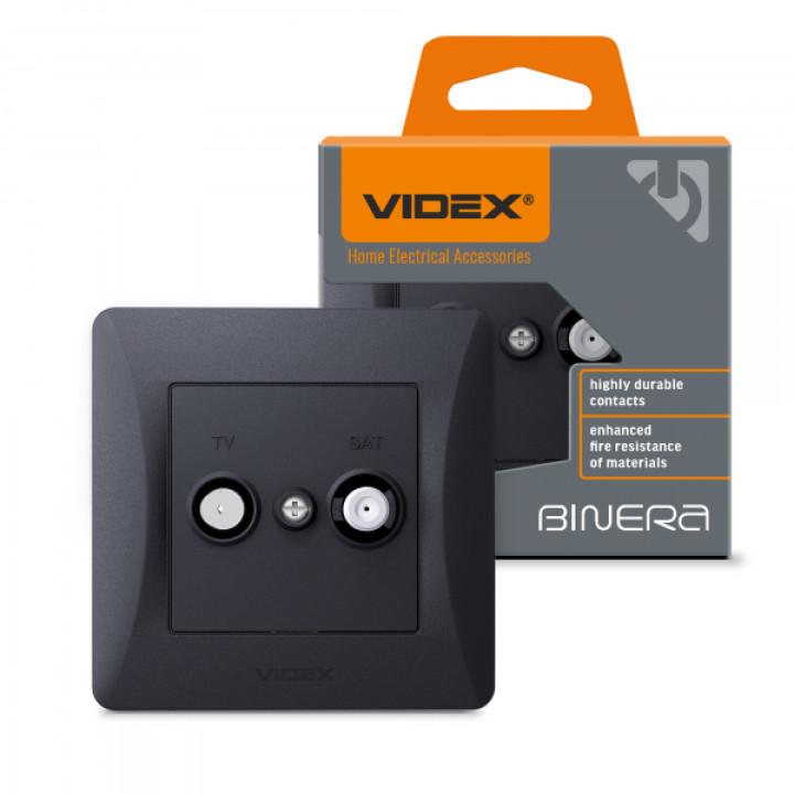 Розетка TV+SAT кінцева чорний графіт VIDEX BINERA · VIDEX · 24622