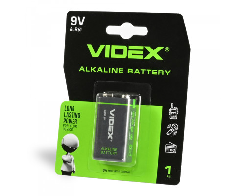 Батарейка лужна Videx 6LR61/9V (Крона) 1шт BLISTER