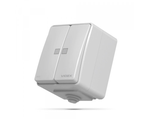 IP65 Вимикач зовнішній двохклавішний з підсвіткою сірий VIDEX BINERA