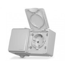 IP65 Розетка зовнішня одинарна із заземленням та вимикачем одноклавішним сіра VIDEX BINERA