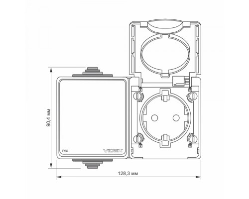 IP65 Розетка зовнішня одинарна із заземленням та вимикачем одноклавішним сіра VIDEX BINERA