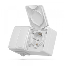 IP65 Розетка зовнішня одинарна із заземленням та вимикачем двоклавішним сіра VIDEX BINERA