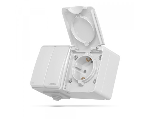 IP65 Розетка зовнішня одинарна із заземленням та вимикачем двоклавішним сіра VIDEX BINERA