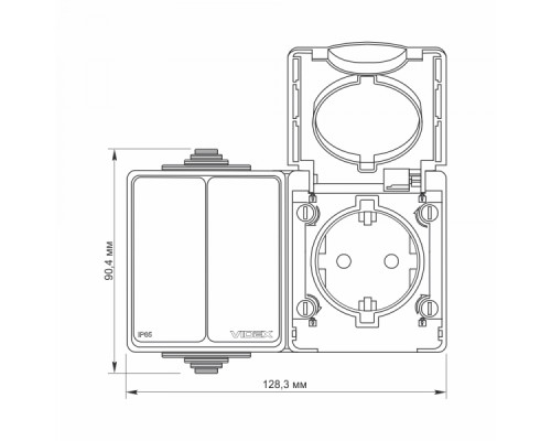 IP65 Розетка зовнішня одинарна із заземленням та вимикачем двоклавішним сіра VIDEX BINERA