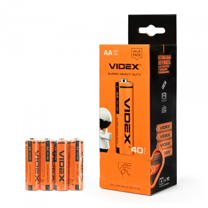 Батарейка сольова Videx R6P/AA 4шт SHRINK ціна за 1 шт · VIDEX · 21156