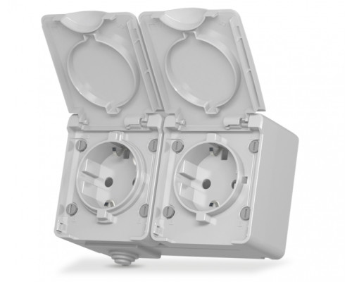 IP65 Розетка зовнішня подвійна із заземленням сіра VIDEX BINERA