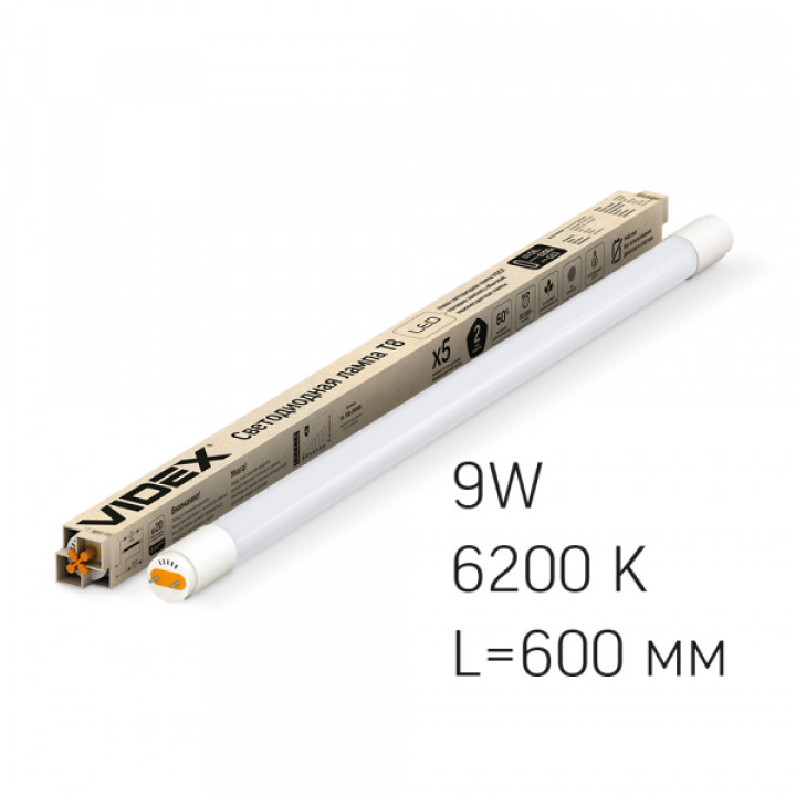 LED лампа VIDEX T8b  9W 0.6M 6200K матова · VIDEX · 23374