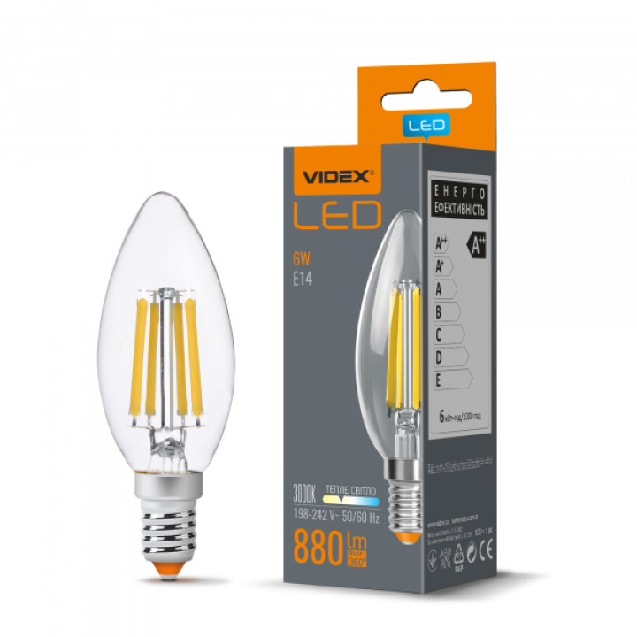 LED лампа VIDEX Filament C37F 6W E14 3000K · VIDEX · 25793