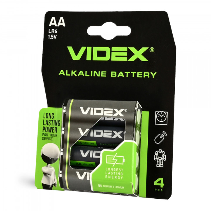 Батарейка лужна Videx LR6/AA 4шт Blister Card ціна за 1шт · VIDEX · 21163