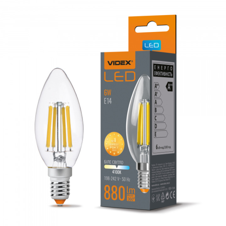 LED лампа VIDEX Filament C37F 6W E14 4100K · VIDEX · 25794
