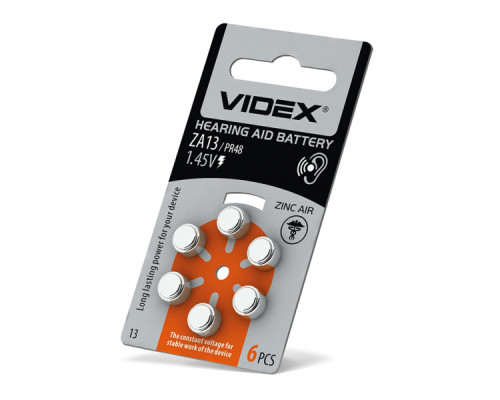 Батарейка повітряно цинкова Videx ZA13 (PR48) BLISTER 6