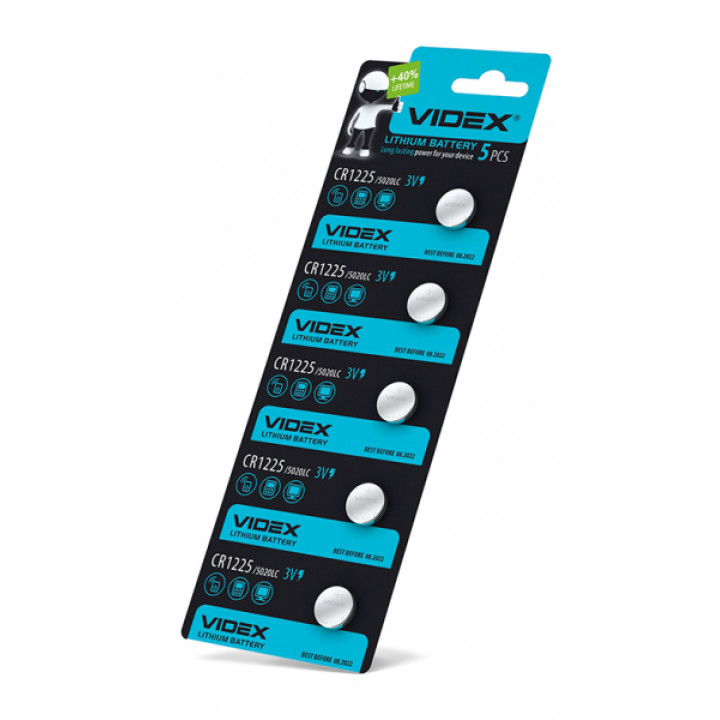 Батарейка літієва Videx CR1225 5шт BLISTER CARD ціна за 1 шт · VIDEX · 23430