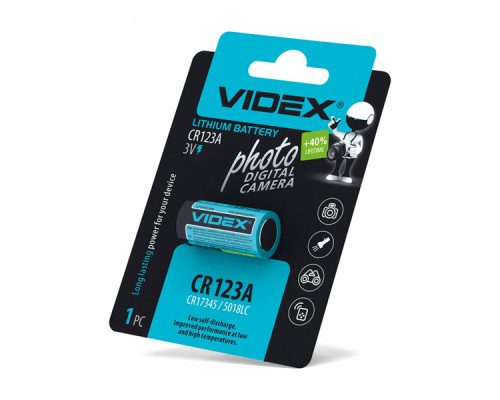 Батарейка літієва Videx CR123A 1шт BLISTER CARD