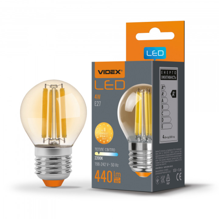 LED лампа VIDEX Filament G45FA 4W E27 2200K бронза · VIDEX · 23690