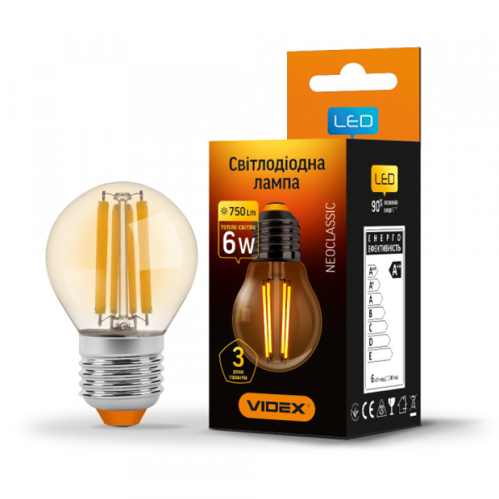 LED лампа VIDEX Filament G45FA 6W E27 2200K бронза · VIDEX · 25800
