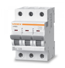 Автоматичний вимикач RS6 3п 20А 6кА С VIDEX RESIST