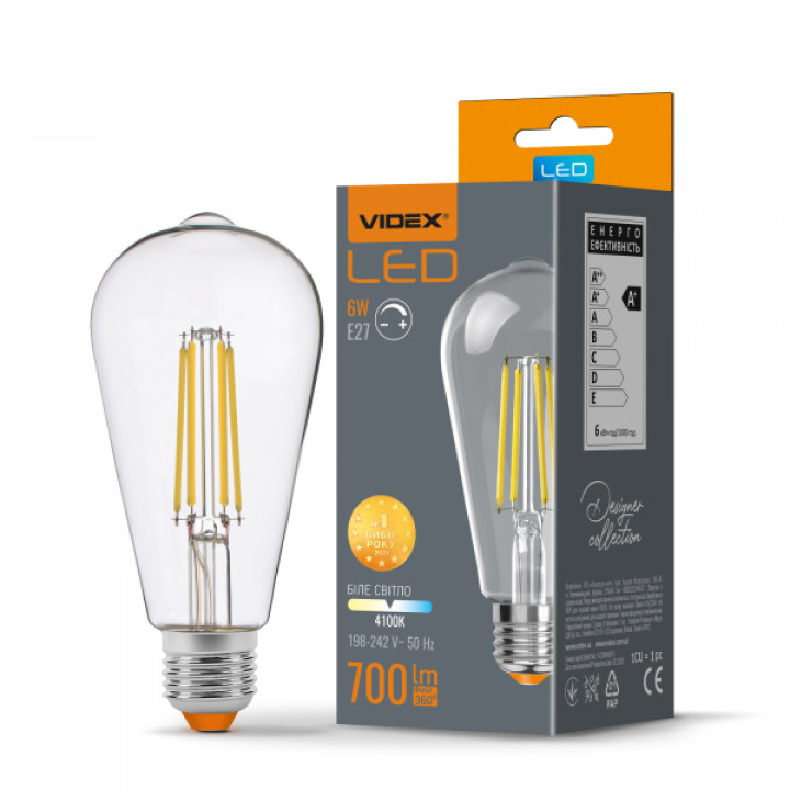 LED лампа VIDEX Filament ST64FD 6W E27 4100K  дімерна · VIDEX · 24312