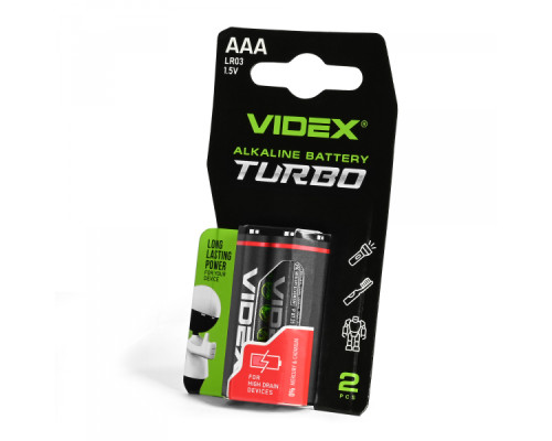 Батарейка лужна Videx LR03/AAA Turbo 2шт BLISTER