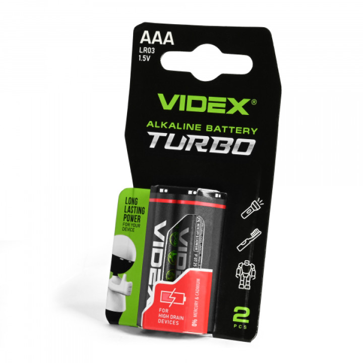 Батарейка лужна Videx LR03/AAA Turbo 2шт BLISTER ціна за 1шт · VIDEX · 24239