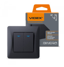 Вимикач двоклавішний з підсвіткою чорний графіт VIDEX BINERA