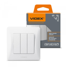 Вимикач трьохклавішний білий VIDEX BINERA