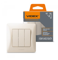 Вимикач трьохклавішний кремовий VIDEX BINERA