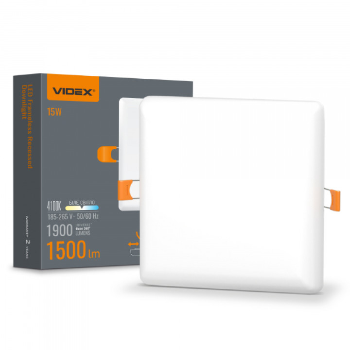 LED світильник безрамковий квадратний VIDEX 15W 4100K · VIDEX · 25142