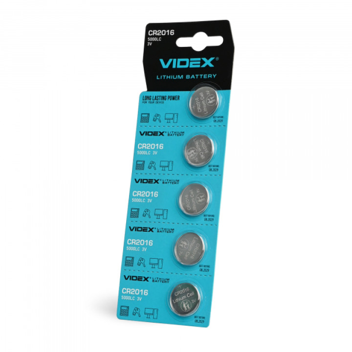 Батарейка літієва Videx CR2016 5шт BLISTER CARD ціна за 1 шт · VIDEX · 22925