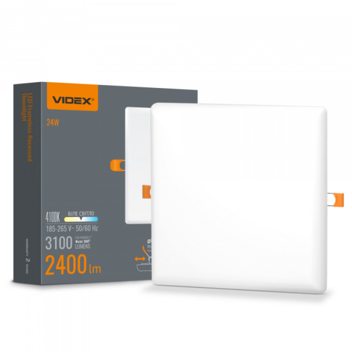 LED світильник безрамковий квадратний VIDEX 24W 4100K · VIDEX · 25143