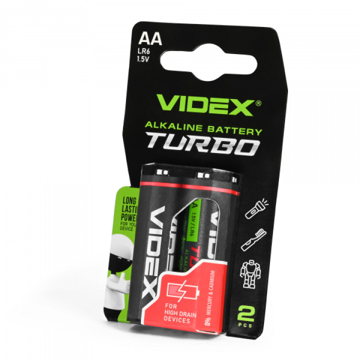 Батарейка лужна Videx LR6/AA Turbo 2шт BLISTER ціна за 1шт · VIDEX · 24238