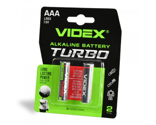 Батарейка лужна Videx LR03/AAA Turbo 2шт BLISTER