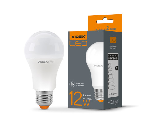 "Сенсор" LED лампа VIDEX A60e 12W E27 4100K з датчиком руху та освітленості