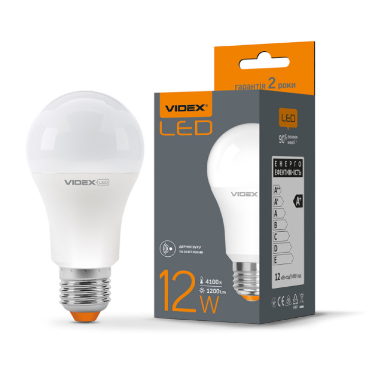 "Сенсор" LED лампа VIDEX A60e 12W E27 4100K з датчиком руху та освітленості · VIDEX · 25470