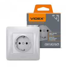 Розетка одинарна із заземленням срібний шовк VIDEX BINERA