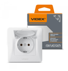 Розетка одинарна із заземленням та кришкою біла VIDEX BINERA