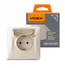 Розетка одинарна із заземленням та кришкою кремова VIDEX BINERA
