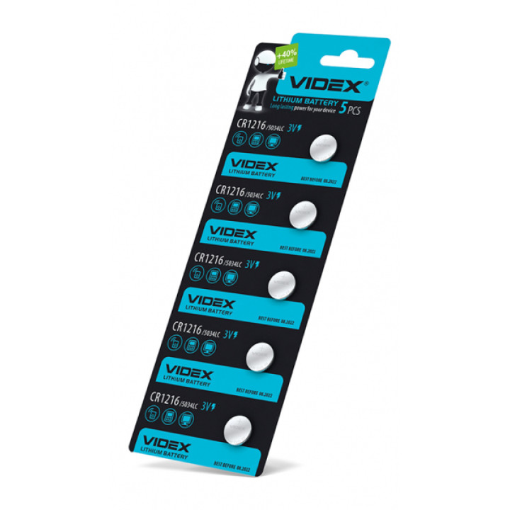 Батарейка літієва Videx CR1216 5шт BLISTER CARD ціна за 1 шт · VIDEX · 23428