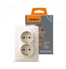 Розетка подвійна із заземленням кремова VIDEX BINERA