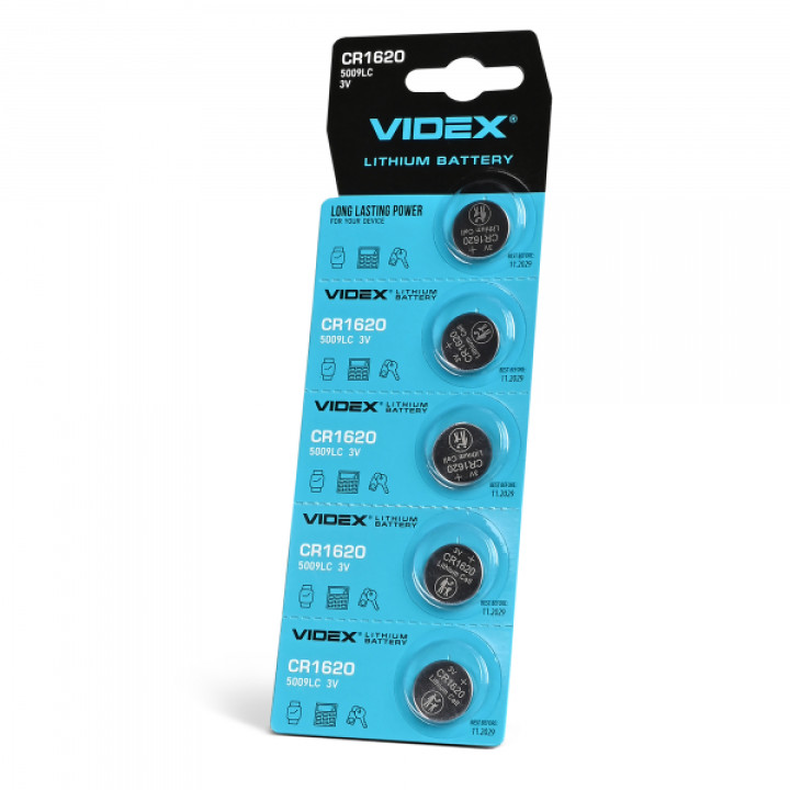 Батарейка літієва Videx CR1620 5шт BLISTER CARD ціна за 1 шт · VIDEX · 23371