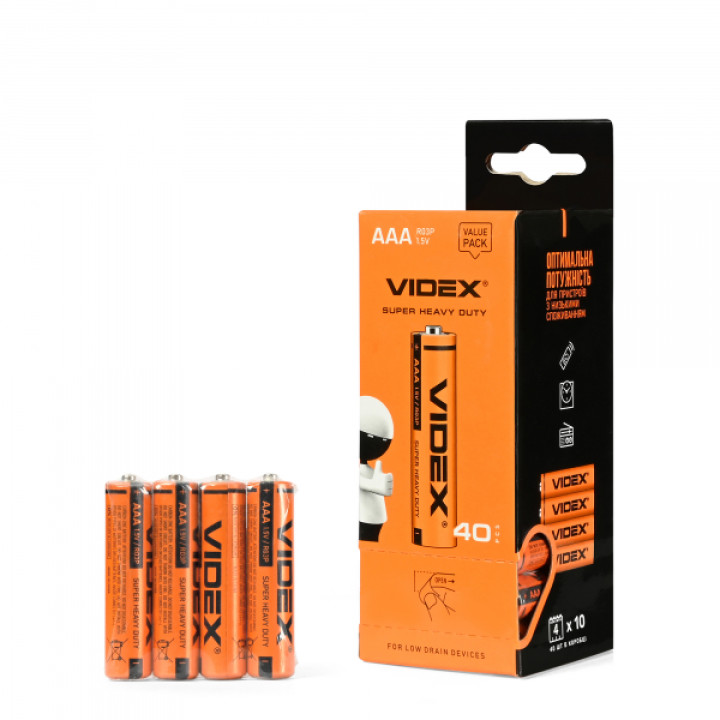 Батарейка сольова Videx R03P/AAA 4шт SHRINK ціна за 1 шт · VIDEX · 21159