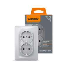 Розетка подвійна із заземленням срібний шовк VIDEX BINERA