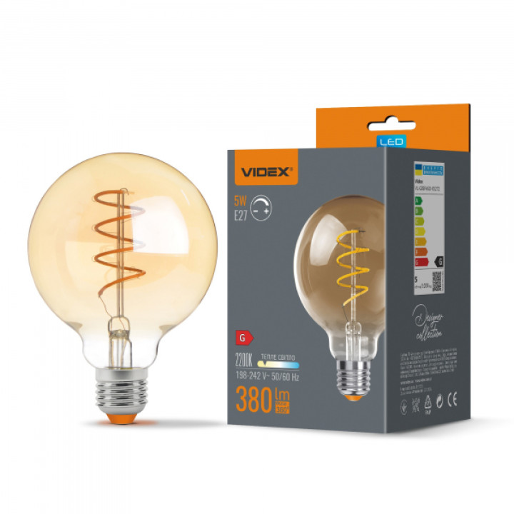 LED лампа VIDEX Filament G95FASD 5W E27 2200K дімерна бронза · VIDEX · 25015