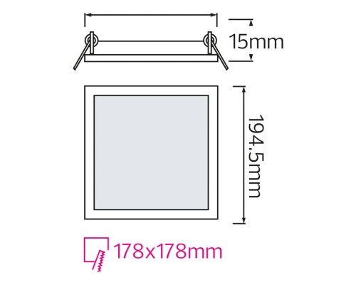 Світлодіодний світильник врізний Slim/Sq-15 15W 6400K