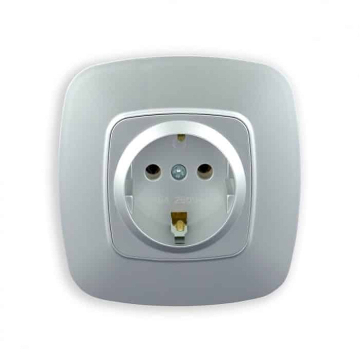 Розетка одинарна з заземленням срібло ELA · HOROZ ELECTRIC · rozetka-odinarnaja-s-zazemleniem-serebro-ela