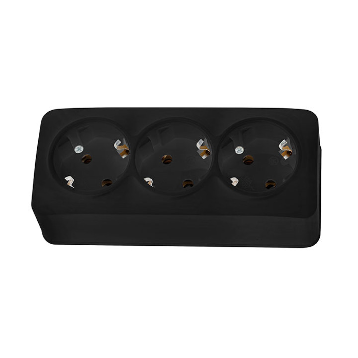 Розетка потрійна з заземленням чорна EVA · HOROZ ELECTRIC · rozetka-3-aja-s-zazemleniem-black-eva