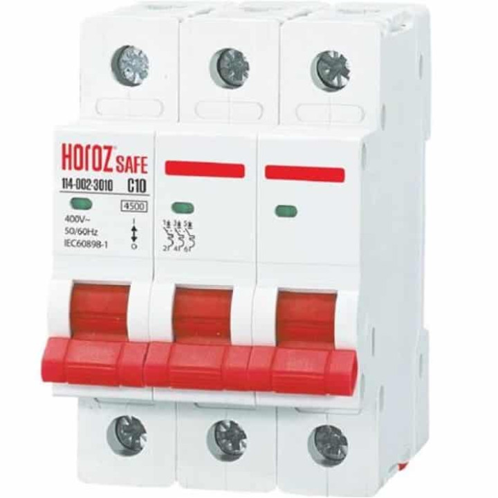 Автоматичний вимикач SAFE 10А 3P С · HOROZ ELECTRIC · avtomaticheskij-vikljuchatel-safe-10a-3p-s