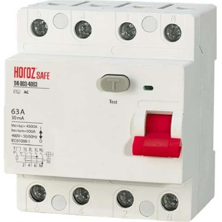 ПЗВ SAFE 63А 4P · HOROZ ELECTRIC · differencialnij-avtomat-safe-63a-4p